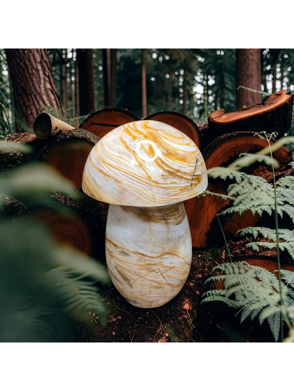 A163. 12 Layer Calcite Natural Crystal Mushroom Carving 3"